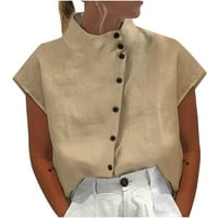 Lhked ženske košulje kratkih rukava za žene na čišćenju Ženska ljetna modna casual labavi gumb Pamučna posteljina stočna ovratnica