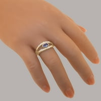 Britanska napravljena 18K ruža zlatna prirodna tanzanite i dijamantni ženski prsten - veličine opcije - veličine 7,75