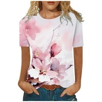 Ženske košulje Ženska modna casual tiskani okrugli vrat kratkih rukava Top bluza Pink XL