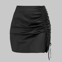 Ženska rebrasta bočna crta ruched rastezljiva mini olovka Bodycon kratka asimetrična bodycon suknja