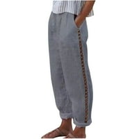 Farstey pamučne pantalone za žene labave fit elastične hlače visokih struka sa džepovima pune boje casual
