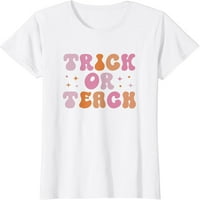 Žene Retro Groovy Trick ili naučite Halloween za nastavnike majice Grafički slovo okrugle vrat košulje