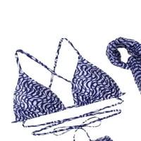 Liacowi Wimmuits Bikinis set Ljetni print V izrez zavoj grudnjak + niski struk + zamotana mini suknja
