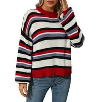 Wyongtao Ženski pulover džemper casual boja dugih rukava okrugli vrat, crveni l