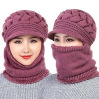 Yebay Women Winter Pletene Windfrooff Warm Beanie Cap Cap Gaiter Hat Scarf poklon set-ružičasta