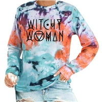 Crewneck Dukseri za žene Ležerne prilike dugih rukava Tie Dye Grafic Grafic T majice Labavi fit izbeljeni