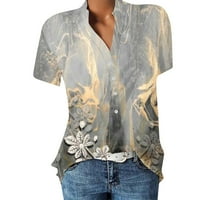 Ženske vrhove bluza Modni grafički kratki rukav Ispiši Žene Ljeto V-izrez T-majice Tunika Tee Siva 3xl