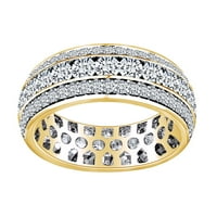 Okrugli oblik bijeli prirodni dijamant Tri reda vječni vjenčani prsten za vjenčanje u 14K čvrsti žuto