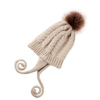 Beret kape za žene zimske tople čiste boje dame pletenica kugla pulover pletene hat bež