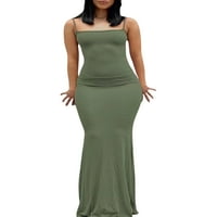 Meihuida ženska klizač tanka haljina čvrsta boja špagete remen niske reza FISHTAITEL HEM Dress Duljina