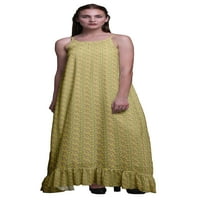 Bimba srednje žuto cvjetno lišće i azalea tiskana noćna odjeća za žene duge špagete remen maxi haljina