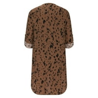 EFSTEB haljine za žene jeseni haljina ugodna casual labav leopard print modni V-izrez dugih rukava smeđu