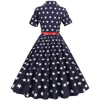 4. jula Ženska koktel haljina 1950-ih Retro zvezde prugasta ljuljačka haljina rever kratkih rukava odijelo