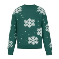 Scyoekwg Womens Božićni džemperi Dugi rukav Božićni snježni pahuljica Ispiši pleteni džemper na vrhu