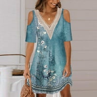 PEDORT Ljetne haljine za žene plus veličine plaže Flounce Shirred ruffle hares plave, 2xl