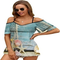 Plaža morska zvijezda Ženska hladna ramena T majica s kratkim rukavima majica Tee bluze na vrhu kratke