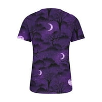 Oalirro kratki rukav grafički grafički print Halloween Top za žene Purple-XL