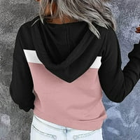 Hoodies za žene u boji bloka za spajanje kapuljača dugih rukava, ležerna tipka V-izrez pulover vrhove sa crtežom