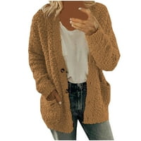 Žene Ležerne prilike Sherpa Fleece Cardigan Dugme Plus veličina plišana jakna sa džepovima Ourterywear