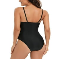 Sanviglor Ladies kupaći odijelo bez rukava bez rukava od pune boje ruched kupaći kostimi V izrez za