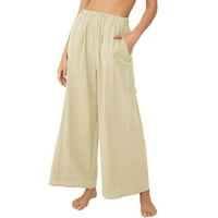 Ženske y2k hlače elastične visoke struk široke noge casual joga plaže hlače sa džepovima za žene