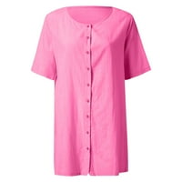 Cuoff Ženska srednja dužina labava majica kratkih rukava Casual Tops Pink XL