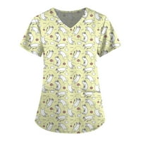 Ženske košulje Ženski kratki rukav V-izrez Slatke životinje Štampani džepni njegovački gornji žuti XL
