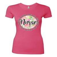 Cvjetna medicinska sestra zahvalnost pop kultura Žene Slim Fit Junior Tee, vruća ružičasta, x-velika