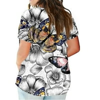 Ženski ljetni vrhovi Henley cvjetna bluza casual ženske majice kratkih rukava siva 4xl