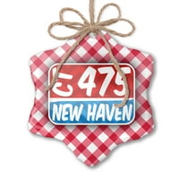Božićni ukras New Haven, CT crveno plavi crveni plaid neonblond