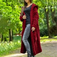 Kardigan za žene Zimska čvrsto čvrsta pletena kapuljača dugi kardigan džemper džepni kaput poliester jednostavne majice s dugim rukavima za žene crvene boje