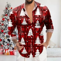 Yuelianxi Božićne majice Muški božićni modni casual božićni digitalni 3D štamparija Hamp Dugme Dugme duga ruka majica za Božić