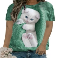Dame Ljetne vrhove Mačka tiskana majica s kratkim rukavima majica Žene prozračne tuničke bluze za bluzu