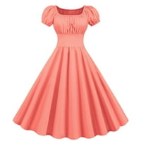 Pgeraug Haljine za ženske haljine za žene Kvadratni vrat kratki rukav Retro 50s 60s Vintage Party Swing Orange 2xl