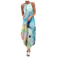 Haljine za žene ljetni elegantni maxi tiskani s dugim rukavima okrugli izrez Comfort struk Datum ženske haljine XL