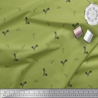 Soimoi Zelena pamučna proizvodna tkanina crna skica perje i točkica ispisana tkaninom širom