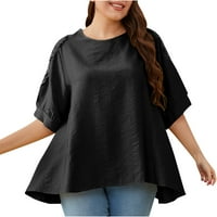 Dyegold Ljetni vrhovi za žene Trendy, Ležerne vrhove za žene Radne ljeto plus veličina obične čipke Thirt Kratki rukav Crewneck Tunic Tops osnovne labave bluze