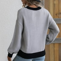 Ženski elegantni pleteni džemper sa dugim rukavima dugih rukava pulover u boji Blok Solid Falls Boouse