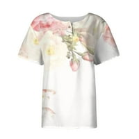 Sksloeg majice za žene leptir Ispis bluze kratkih rukava gumb uzgseg ugrađenog tee vrha sa džepom, bijeli