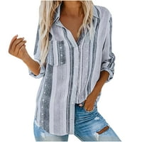 AUFMER Up majice za ženske klirence v Striped Striped Roll up rukave dolje bluze s džepnim labavim košuljom