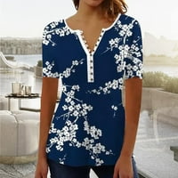 Bazyrey Womens V-izrez na vrhu ženske kratkih rukava cvjetna bluza casual tunika majica plava l