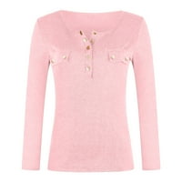 Ženske vrhove Henley Labavi bluza Grafički printira žene ljetne majice s dugim rukavima ružičasta 5xl