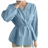 iopqo majice s dugim rukavima za žene Elegantne ruffles V izrez dugih rukava modni omotani bluze plus