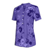 Chueoow ženske vrhove ljeto za kratki rukav splitske majice izrez cvijet Ispis Elegantne bluze sa džepnim