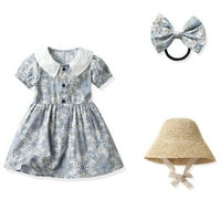 Proljetne haljine za djevojke Ispis cvjetnih kratkih rukava Headb odijelo za klizanje plave 0m-6m