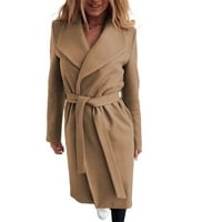 Novi ženski zimski vuneni kaput rever dugački jaknu Blazer vitak prekrivač kaki m