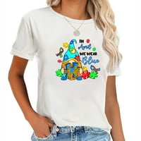U aprilu nosimo plavu gnome holding puzzle autizam ženska majica modne sa personaliziranim grafičkim