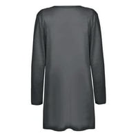 Tamno siva ženska kimonos ženske dame nalik V-izrez kardigan dugih rukava džepova gornja odjeća