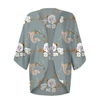 Wefustd Cardigan za žene Ženski print Puff rukav kardigan labav pokrov gore kimono plaža bluza vrhova
