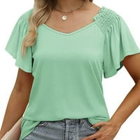 Leylayray ženska bluza modna ženska labava udobnu kratki rukav V-izrez čvrsto majica zelenog m